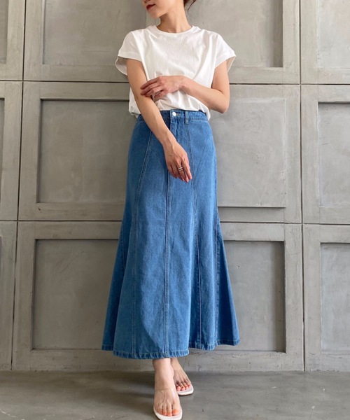 moment+（モーメントプラス）の「デニムロングスカート（デニムスカート・レディース・アイボリー・L）」の10枚目の写真