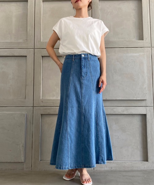 moment+（モーメントプラス）の「デニムロングスカート（デニムスカート・レディース・アイボリー・L）」の11枚目の写真