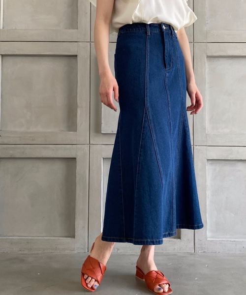 moment+（モーメントプラス）の「デニムロングスカート（デニムスカート・レディース・アイボリー・L）」の9枚目の写真