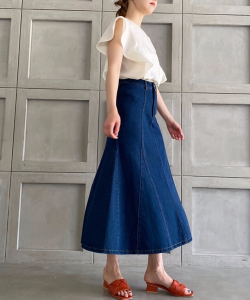 moment+（モーメントプラス）の「デニムロングスカート（デニムスカート・レディース・アイボリー・L）」の3枚目の写真