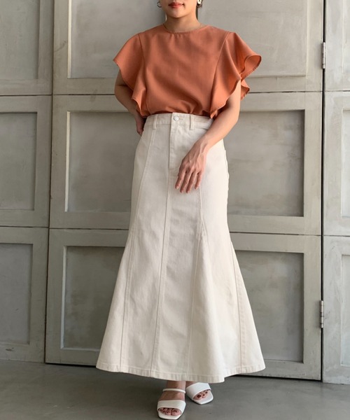 moment+（モーメントプラス）の「デニムロングスカート（デニムスカート・レディース・アイボリー・L）」の14枚目の写真