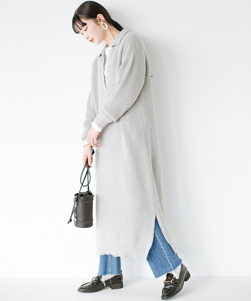 haco!(ハコ)の「ニットワンピースの「ほっこり見え・ぴたっと張り付き」を回避! ゆるりと着られて重ね着も楽しめるロングニットワンピースby who made me(ワンピース・レディース・ライトグレー/ブラック・SMALL/MEDIUM/LARGE/X-LARGE)」の9枚目の写真
