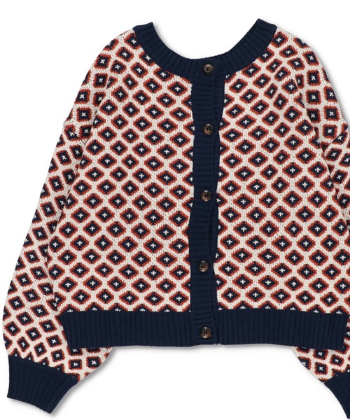 SPINNS（スピンズ）の「【2WAY仕様】小紋柄ショート丈 ジャガードクルーネックカーディガン（カーディガン/ボレロ・レディース・ホワイト×ブラック/ブラック×ホワイト/ホワイト×ネイビー・ONESIZE）」の2枚目の写真