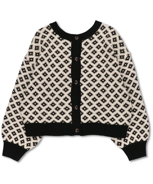 SPINNS（スピンズ）の「【2WAY仕様】小紋柄ショート丈 ジャガードクルーネックカーディガン（カーディガン/ボレロ・レディース・ホワイト×ブラック/ブラック×ホワイト/ホワイト×ネイビー・ONESIZE）」の10枚目の写真