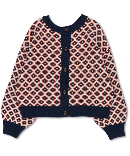 SPINNS（スピンズ）の「【2WAY仕様】小紋柄ショート丈 ジャガードクルーネックカーディガン（カーディガン/ボレロ・レディース・ホワイト×ブラック/ブラック×ホワイト/ホワイト×ネイビー・ONESIZE）」の11枚目の写真