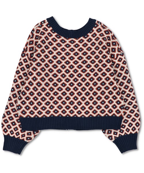 SPINNS（スピンズ）の「【2WAY仕様】小紋柄ショート丈 ジャガードクルーネックカーディガン（カーディガン/ボレロ・レディース・ホワイト×ブラック/ブラック×ホワイト/ホワイト×ネイビー・ONESIZE）」の12枚目の写真