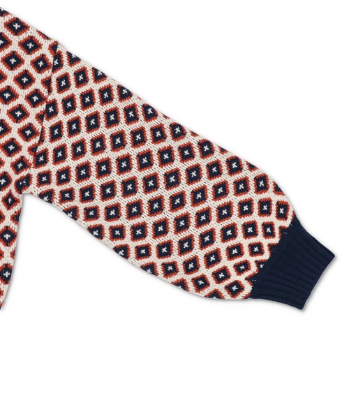 SPINNS（スピンズ）の「【2WAY仕様】小紋柄ショート丈 ジャガードクルーネックカーディガン（カーディガン/ボレロ・レディース・ホワイト×ブラック/ブラック×ホワイト/ホワイト×ネイビー・ONESIZE）」の13枚目の写真