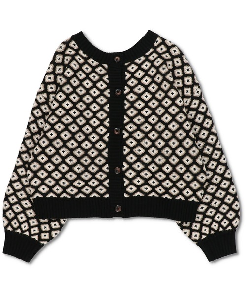 SPINNS（スピンズ）の「【2WAY仕様】小紋柄ショート丈 ジャガードクルーネックカーディガン（カーディガン/ボレロ・レディース・ホワイト×ブラック/ブラック×ホワイト/ホワイト×ネイビー・ONESIZE）」の9枚目の写真