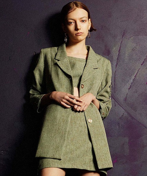 REDYAZEL（レディアゼル）の「アームストッパー付きツイードジャケット（テーラードジャケット・レディース・ベージュ/ブルー/グリーン・FREE）」の4枚目の写真