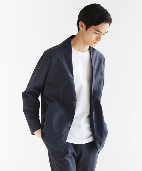 抗菌防臭付きノーカラーカーデジャケット&テーパードパンツセットアップ