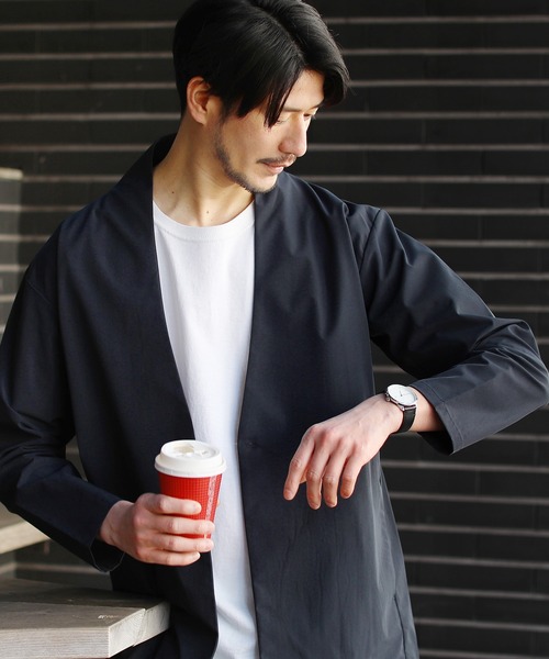 抗菌防臭付きノーカラーカーデジャケット&テーパードパンツセットアップ