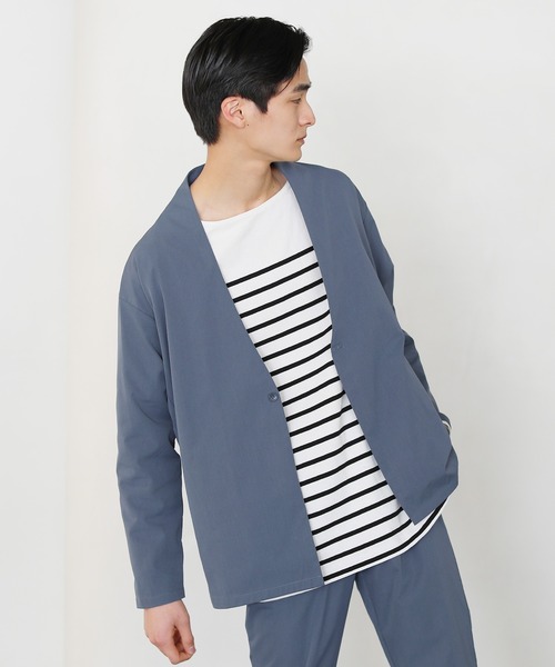 抗菌防臭付きノーカラーカーデジャケット&テーパードパンツセットアップ