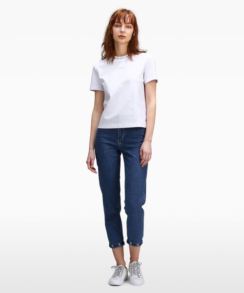Calvin Klein Jeans（カルヴァンクラインジーンズ）の「ロゴインターシャ クルーネックTシャツ（Tシャツ/カットソー・レディース・ホワイト/ブラック・S/M/L/XS）」の8枚目の写真