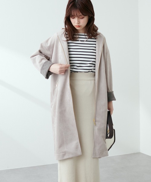 natural couture(ナチュラルクチュール)の「しっとり生地で高見え!袖口配色ノーカラーお上品コート(ノーカラーコート・レディース・ミント/グレイッシュベージュ/オフホワイト/サックスブルー・FREE)」の17枚目の写真