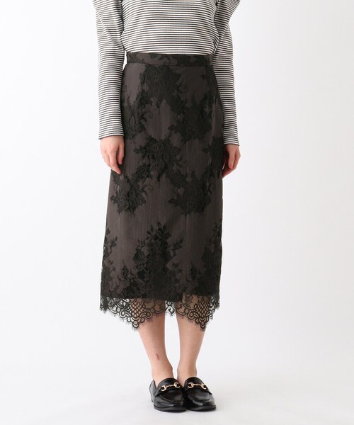 OPAQUE.CLIP（オペークドットクリップ）の「◆【C】コットンラッセルレース タイトスカート（スカート・レディース・チャコールグレー/オフホワイト/ピンク系・40/38/36/34/42）」の4枚目の写真