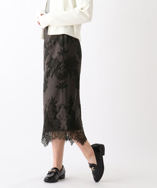 OPAQUE.CLIP（オペークドットクリップ）の「◆【C】コットンラッセルレース タイトスカート（スカート・レディース・チャコールグレー/オフホワイト/ピンク系・40/38/36/34/42）」の12枚目の写真