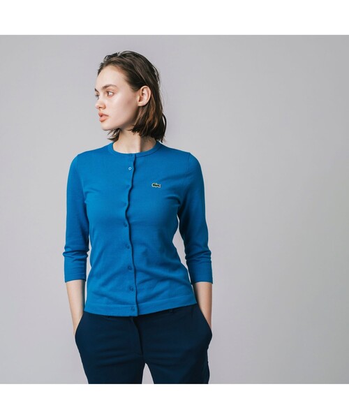 LACOSTE（ラコステ）の「UVカット 吸水速乾 ウォッシャブル COOLMAX クールマックス 7部袖 ニットカーディガン（カーディガン/ボレロ・レディース・ホワイト/スカイブルー/ネイビー/キャメル/グリーン/オレンジ/クリアグリーン/ブラック/グレイッシュブルー/ライトグレー・40/38/36/34）」の7枚目の写真