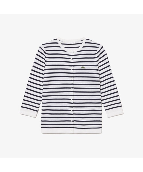 LACOSTE（ラコステ）の「UVカット 吸水速乾 ウォッシャブル COOLMAX クールマックス 7部袖 ニットカーディガン（カーディガン/ボレロ・レディース・ホワイト/スカイブルー/ネイビー/キャメル/グリーン/オレンジ/クリアグリーン/ブラック/グレイッシュブルー/ライトグレー・40/38/36/34）」の2枚目の写真