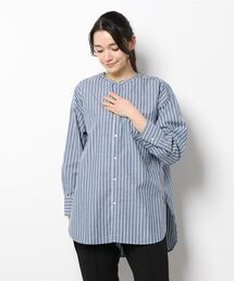 Samansa Mos2 blue | ノーカラーブラウス(シャツ/ブラウス)