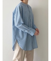 Samansa Mos2 blue | ノーカラーブラウス(シャツ/ブラウス)