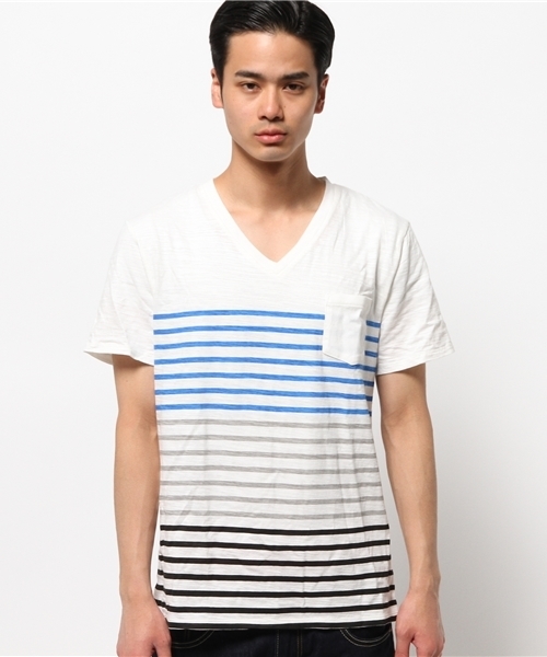 WEGO（ウィゴー）の「WEGO/ ボーダーVネックポケットTシャツ（Tシャツ/カットソー・メンズ・その他1/トリコロール/ブルー/ブラック・MEDIUM/LARGE）」の15枚目の写真