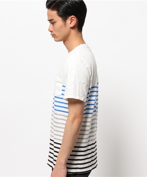 WEGO（ウィゴー）の「WEGO/ ボーダーVネックポケットTシャツ（Tシャツ/カットソー・メンズ・その他1/トリコロール/ブルー/ブラック・MEDIUM/LARGE）」の9枚目の写真