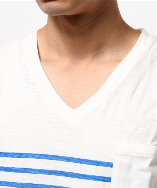 WEGO（ウィゴー）の「WEGO/ ボーダーVネックポケットTシャツ（Tシャツ/カットソー・メンズ・その他1/トリコロール/ブルー/ブラック・MEDIUM/LARGE）」の11枚目の写真