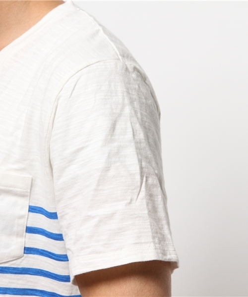 WEGO（ウィゴー）の「WEGO/ ボーダーVネックポケットTシャツ（Tシャツ/カットソー・メンズ・その他1/トリコロール/ブルー/ブラック・MEDIUM/LARGE）」の12枚目の写真