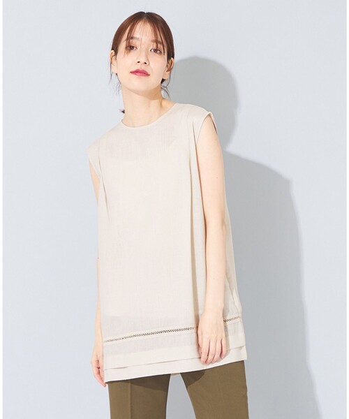 SHARE PARK(シェアパーク)の「【洗える】ウォッシャブルリネン ノースリブラウス(シャツ/ブラウス・レディース・ベージュ系/こしょう色系・1)」の1枚目の写真