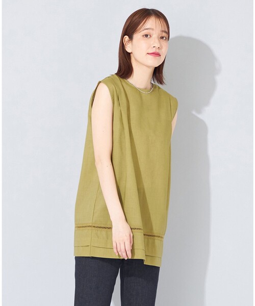 SHARE PARK(シェアパーク)の「【洗える】ウォッシャブルリネン ノースリブラウス(シャツ/ブラウス・レディース・ベージュ系/こしょう色系・1)」の2枚目の写真