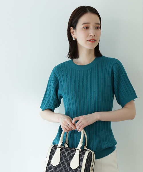 N.（N. Natural Beauty Basic）（エヌエヌナチュラルビューティーベーシック）の「◆コットンレーヨンケーブルニット（ニット/セーター・レディース・ブラック/ブラウン/クリーム/グリーン/パープル・MEDIUM）」の5枚目の写真