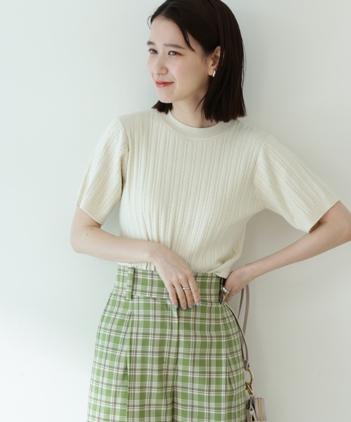 N.（N. Natural Beauty Basic）（エヌエヌナチュラルビューティーベーシック）の「◆コットンレーヨンケーブルニット（ニット/セーター・レディース・ブラック/ブラウン/クリーム/グリーン/パープル・MEDIUM）」の4枚目の写真
