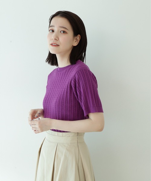 N.（N. Natural Beauty Basic）（エヌエヌナチュラルビューティーベーシック）の「◆コットンレーヨンケーブルニット（ニット/セーター・レディース・ブラック/ブラウン/クリーム/グリーン/パープル・MEDIUM）」の18枚目の写真