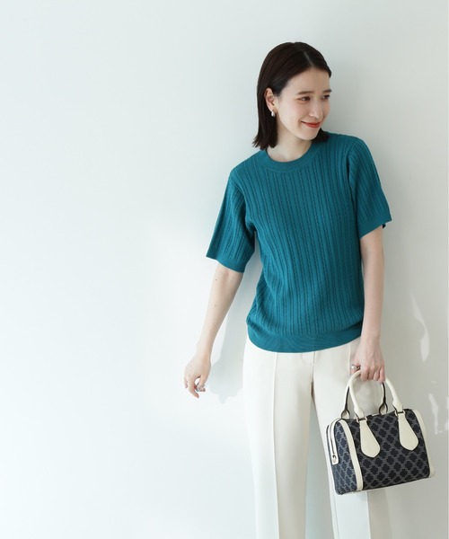 N.（N. Natural Beauty Basic）（エヌエヌナチュラルビューティーベーシック）の「◆コットンレーヨンケーブルニット（ニット/セーター・レディース・ブラック/ブラウン/クリーム/グリーン/パープル・MEDIUM）」の21枚目の写真