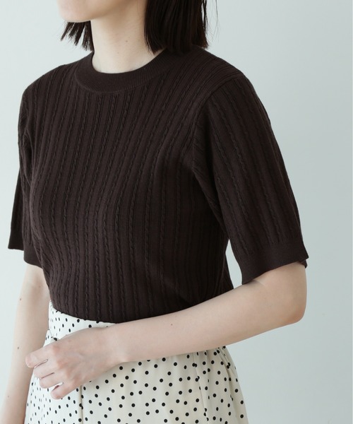 N.（N. Natural Beauty Basic）（エヌエヌナチュラルビューティーベーシック）の「◆コットンレーヨンケーブルニット（ニット/セーター・レディース・ブラック/ブラウン/クリーム/グリーン/パープル・MEDIUM）」の19枚目の写真