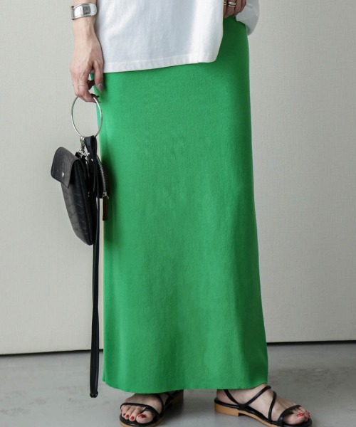 La-gemme（ラジェム）の「リブロングスカート（スカート・レディース・ブラック/ベージュ/レッド/イエロー/グリーン・M/L）」の3枚目の写真