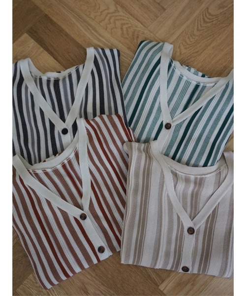 TRUNC（トランクエイティーエイト）の「Random Stripe Twoway Gilet（ベスト・レディース・グリーン/オレンジ/アイボリー/ブラック・FREE）」の10枚目の写真