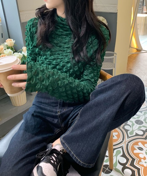 Jewelobe（ジュエローブ）の「フクレシアーハイネックトップス（Tシャツ/カットソー・レディース・ホワイト/ブラック/ベージュ/ブラウン/ブルー/グリーン・FREE）」の5枚目の写真