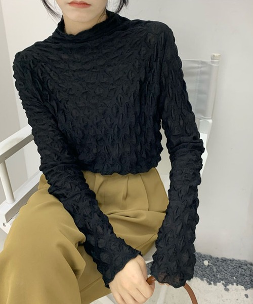 Jewelobe（ジュエローブ）の「フクレシアーハイネックトップス（Tシャツ/カットソー・レディース・ホワイト/ブラック/ベージュ/ブラウン/ブルー/グリーン・FREE）」の21枚目の写真