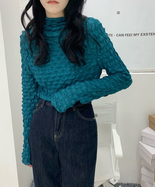 Jewelobe（ジュエローブ）の「フクレシアーハイネックトップス（Tシャツ/カットソー・レディース・ホワイト/ブラック/ベージュ/ブラウン/ブルー/グリーン・FREE）」の18枚目の写真