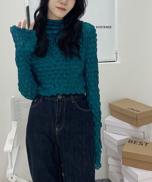 Jewelobe（ジュエローブ）の「フクレシアーハイネックトップス（Tシャツ/カットソー・レディース・ホワイト/ブラック/ベージュ/ブラウン/ブルー/グリーン・FREE）」の22枚目の写真
