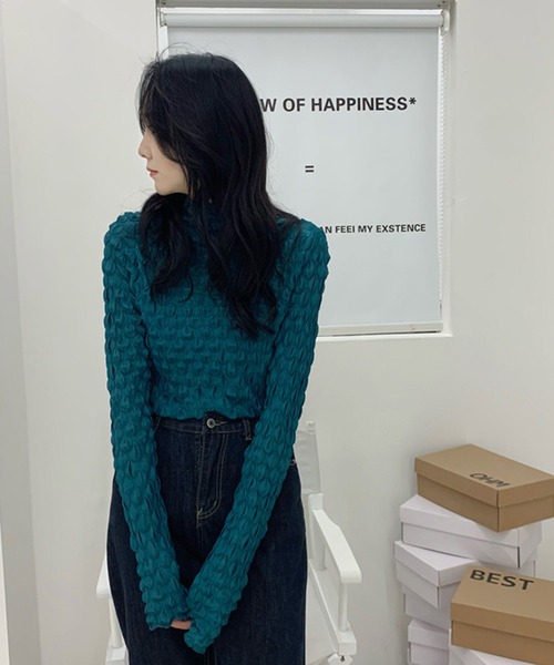 Jewelobe（ジュエローブ）の「フクレシアーハイネックトップス（Tシャツ/カットソー・レディース・ホワイト/ブラック/ベージュ/ブラウン/ブルー/グリーン・FREE）」の14枚目の写真