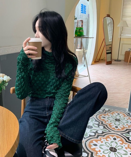 Jewelobe（ジュエローブ）の「フクレシアーハイネックトップス（Tシャツ/カットソー・レディース・ホワイト/ブラック/ベージュ/ブラウン/ブルー/グリーン・FREE）」の10枚目の写真