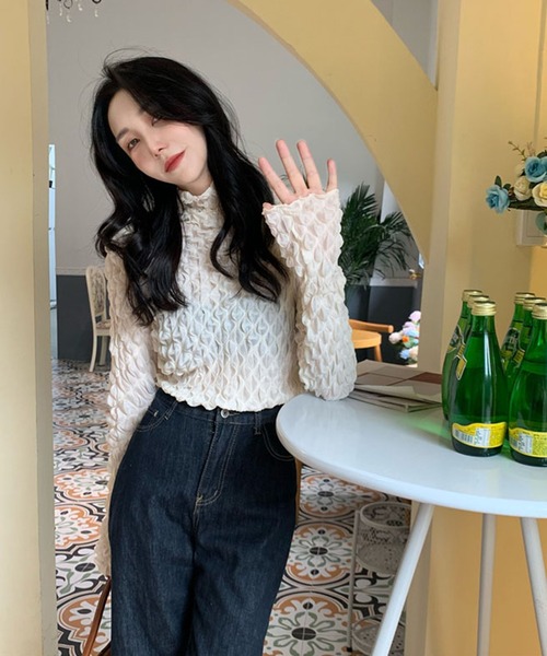 Jewelobe（ジュエローブ）の「フクレシアーハイネックトップス（Tシャツ/カットソー・レディース・ホワイト/ブラック/ベージュ/ブラウン/ブルー/グリーン・FREE）」の11枚目の写真