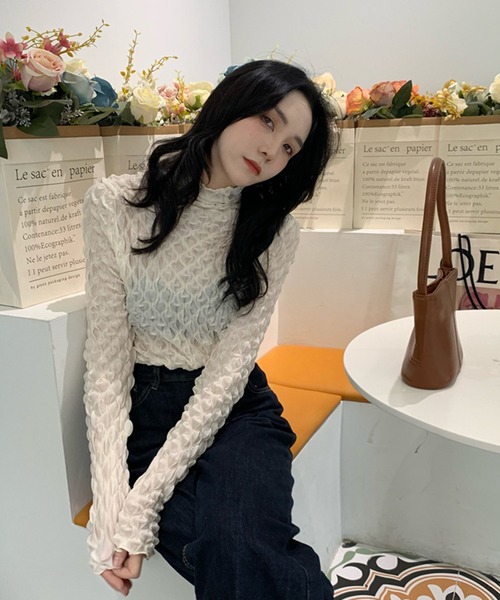 Jewelobe（ジュエローブ）の「フクレシアーハイネックトップス（Tシャツ/カットソー・レディース・ホワイト/ブラック/ベージュ/ブラウン/ブルー/グリーン・FREE）」の16枚目の写真