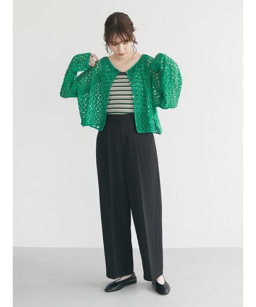 Green　Parks（グリーンパークス）の「2WAY すかし編みショート丈カーディガン＊（カーディガン/ボレロ・レディース・アイボリー/グリーン/ダークオレンジ・FREE）」の4枚目の写真