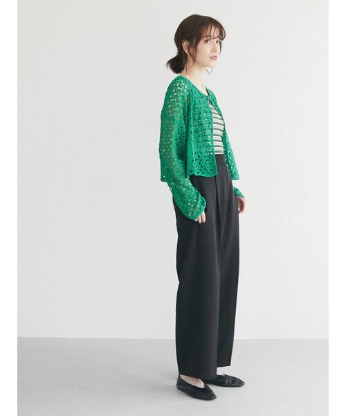 Green　Parks（グリーンパークス）の「2WAY すかし編みショート丈カーディガン＊（カーディガン/ボレロ・レディース・アイボリー/グリーン/ダークオレンジ・FREE）」の5枚目の写真