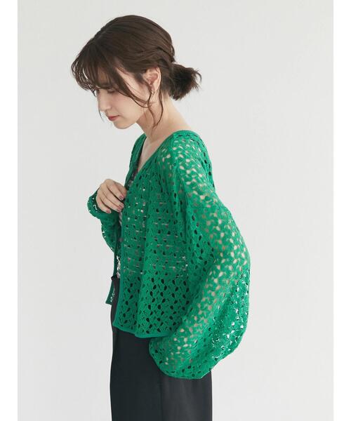 Green　Parks（グリーンパークス）の「2WAY すかし編みショート丈カーディガン＊（カーディガン/ボレロ・レディース・アイボリー/グリーン/ダークオレンジ・FREE）」の7枚目の写真