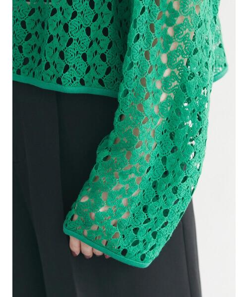 Green　Parks（グリーンパークス）の「2WAY すかし編みショート丈カーディガン＊（カーディガン/ボレロ・レディース・アイボリー/グリーン/ダークオレンジ・FREE）」の10枚目の写真