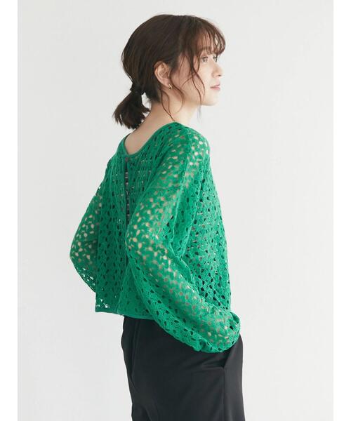 Green　Parks（グリーンパークス）の「2WAY すかし編みショート丈カーディガン＊（カーディガン/ボレロ・レディース・アイボリー/グリーン/ダークオレンジ・FREE）」の12枚目の写真